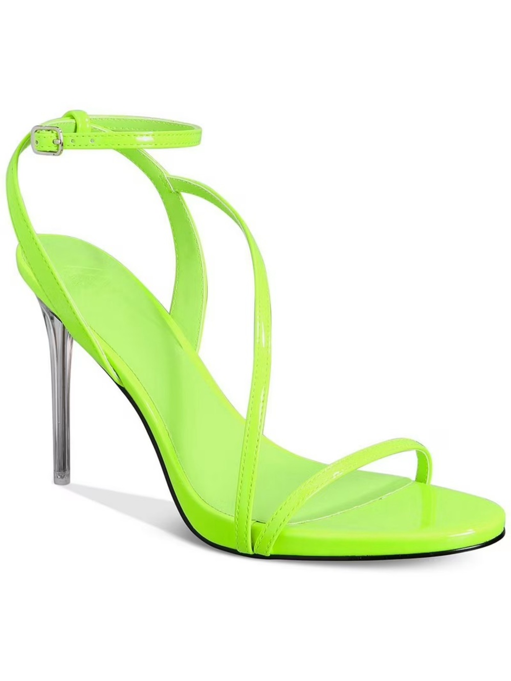 Neon Lime Strappy Clear Heel Sandals - Women
